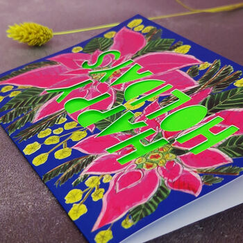 Happy Holidays Neon Floral Papercut Christmas Card, 4 of 7