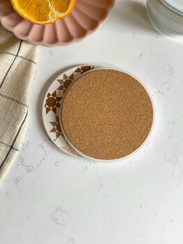Geometric Patterned Tile Round Ceramic Coaster Set, 8 of 8