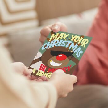 Funny Christmas Card With Chaotic Screaming, Shaking And Light Up Rudolph, 6 of 12