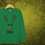 Rudolph The Reindeer Personalised Kids Sweatshirt Christmas Jumper, thumbnail 1 of 12