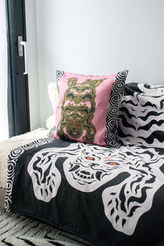 Pink And Green Tibetan Tiger Cushion Cover, 6 of 6