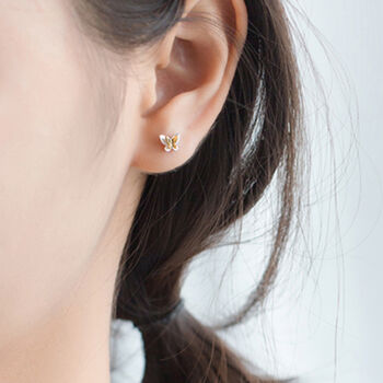 Sterling Silver And Gold Tiny Butterfly Stud Earrings, 2 of 5