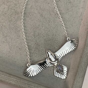 Sterling Silver Eagle Moonstone Necklace, Spirit Animal, 8 of 12
