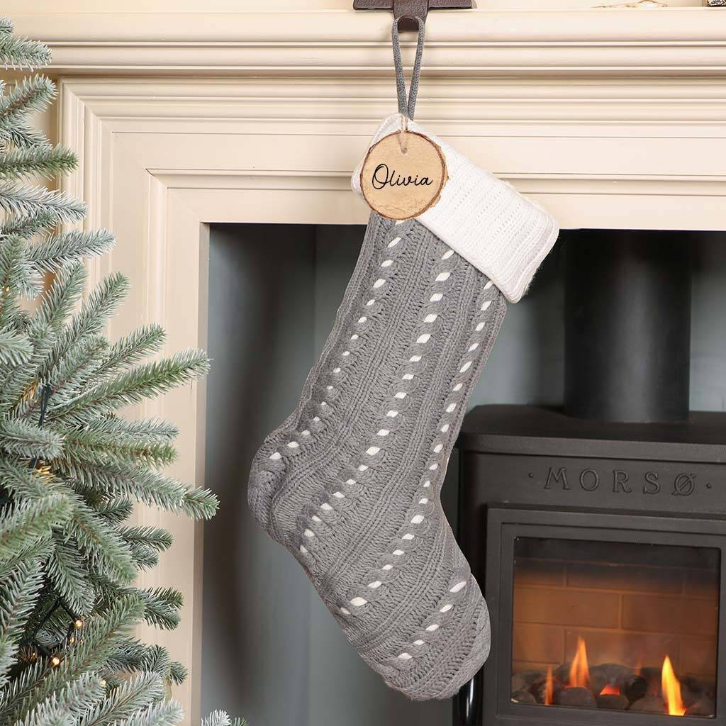 Personalised Nordic Grey Chunky Knit Stocking By Dibor