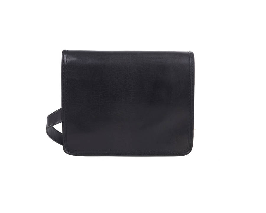 black faux leather messenger bag