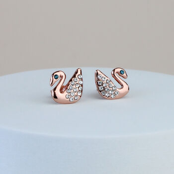 Rose Gold Colour Swan Stud Earrings, 2 of 3