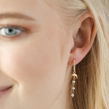 Moon Crystal Drop Huggie Hoop Earrings In Gold Plating, 2 of 6