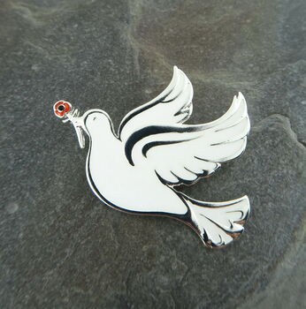 Peace Dove With Red Poppy Flower Brooch, 2 of 4