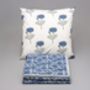 Amritsar Floral Pattern Hand Quilted Blue Cotton Throw, thumbnail 3 of 9