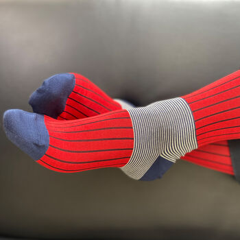 Oxford Stripe Scarlet Luxury Crew And Trainer Men’s Socks, 3 of 5