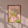 Basket Of Flowers Illustrated Art | Wall Print, thumbnail 1 of 4