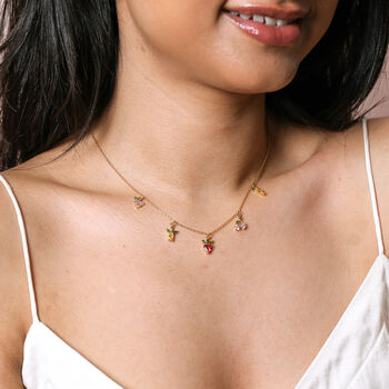 Colourful Crystal Fruit Charm Necklace In Gold, 3 of 4