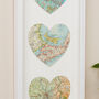 Three Custom Map Hearts Anniversary Wall Art, Large, thumbnail 11 of 12