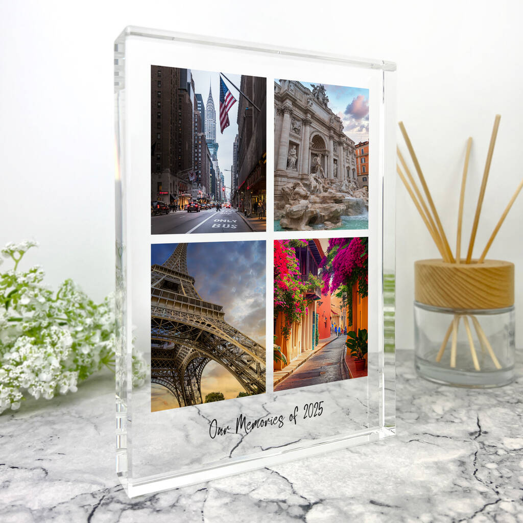 Personalised Freestanding Four Photo Grid Giant Crystal Block 19.5cm X 14cm Portrait, 1 of 7
