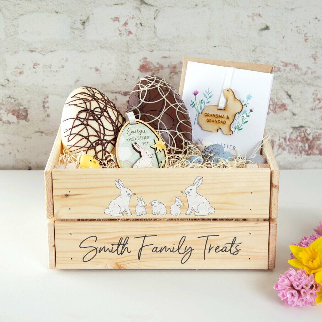 Family Of Bunnies Personalised Wooden Crate
