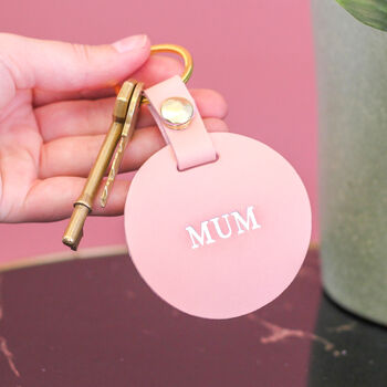 Personalised Leather Circle Keyring Gift For Her Home, 3 of 6