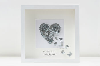Framed 3D Silver Wedding Anniversary Butterfly Heart, 2 of 9