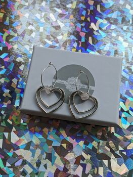 Silver Hoop Rose Quartz Heart Earrings, 3 of 4