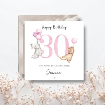 Cats 30th Birthday Card, Personalised Pink Cat Lover Birthday Card, 2 of 3