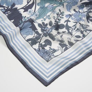 Deco Blooms Blue Square Scarf, 3 of 4