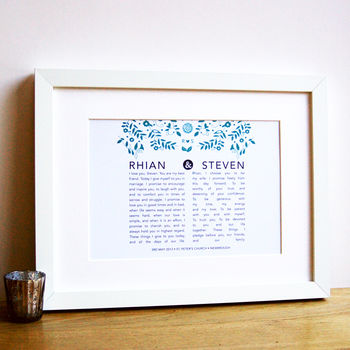 Personalised Bride And Groom Wedding Vow Print By Ant 