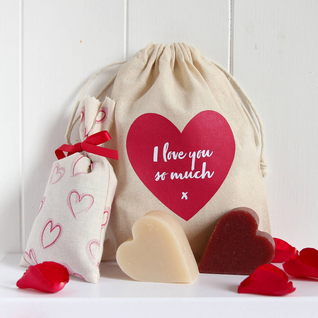 Personalised Red Heart Organic Gift Bag Set, 1 of 4