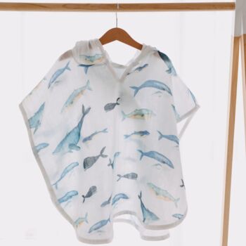 Baby Muslin Hooded Cape Poncho Whale Baby Gift, 6 of 12