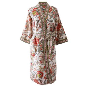 Peach Floral Waffle Cotton Dressing Gown, 5 of 5