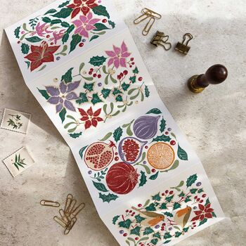 Concertina Botanical Block Print Christmas Card, 3 of 7
