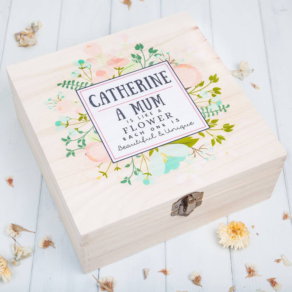 Personalised Floral Wooden Memory Box By British and Bespoke