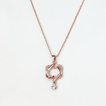14k Rose Gold Colour Plated Interwoven Hearts Pendant Necklace, 2 of 3