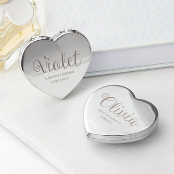 Personalised Silver Plated Heart Compact Mirror, 2 of 8