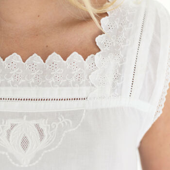 White Cotton Sleeveless Victorian Nightdress Chemise, 3 of 6
