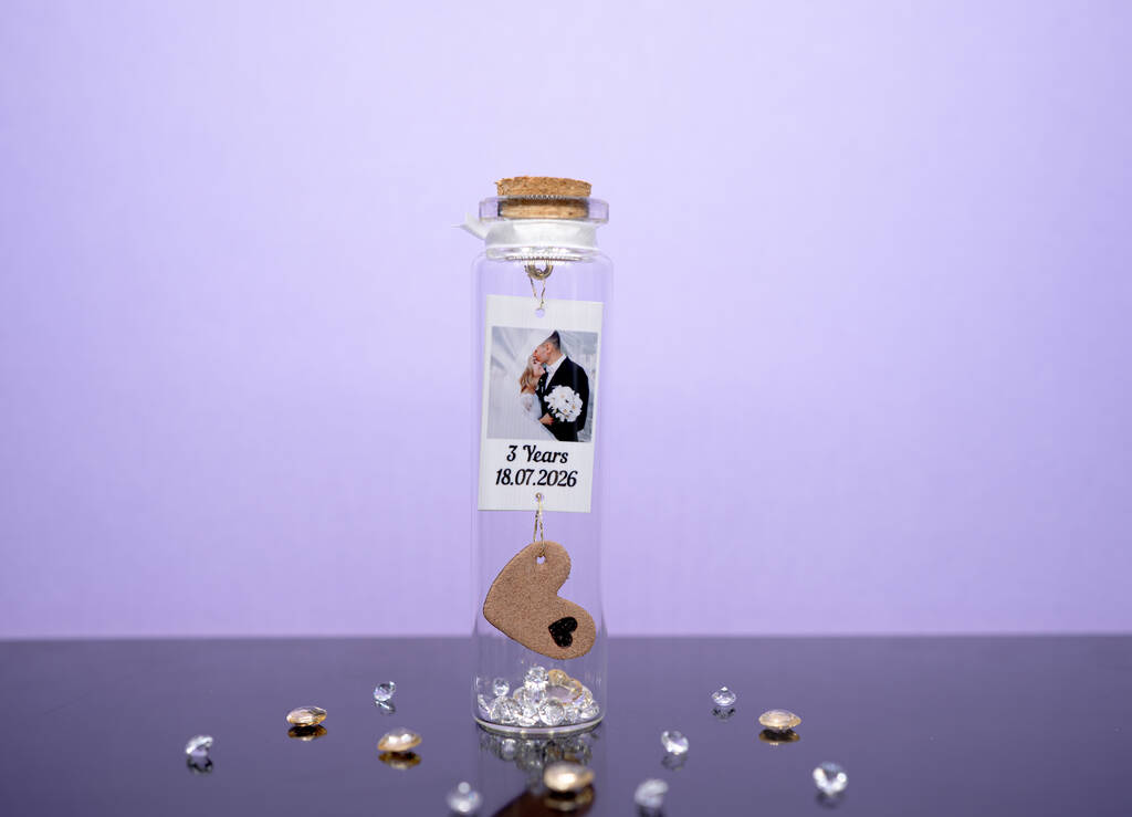 Personalised 3rd Leather Anniversary Small Photo Bottle Gift, 1 of 2