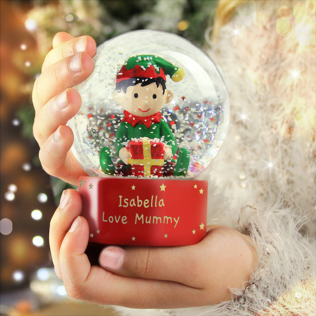 Personalised Christmas Elf Snow Globe For Kids, 1 of 6