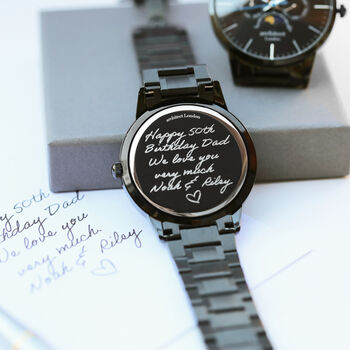 Men's Handwritten Personalised Message Watch In Black, 7 of 8