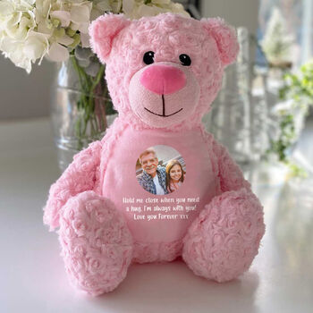 Personalised Photo Comfort Keepsake Memory Teddy Bear Pink, 4 of 7