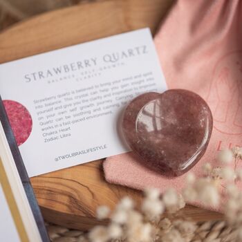 Strawberry Quartz Heart Worry Thumb Stone Crystal Gift, 2 of 5