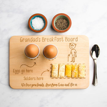 Personalised Egg And Soldiers Wooden Cutting Board, 3 of 10