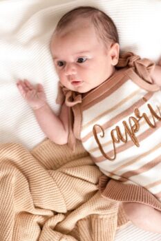 Striped Personalised Embroidered Summer Baby Romper, 3 of 5