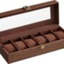 Six Slots Brown Watch Box Case With Glass Lid, thumbnail 7 of 7