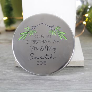 First Christmas As Mr And Mrs Scented Candle With Lid, 10 of 10