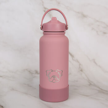 Bulldog 30oz Water Bottle With Removable Dog Bowl In Pink/ Grey/ Cream, 3 of 10