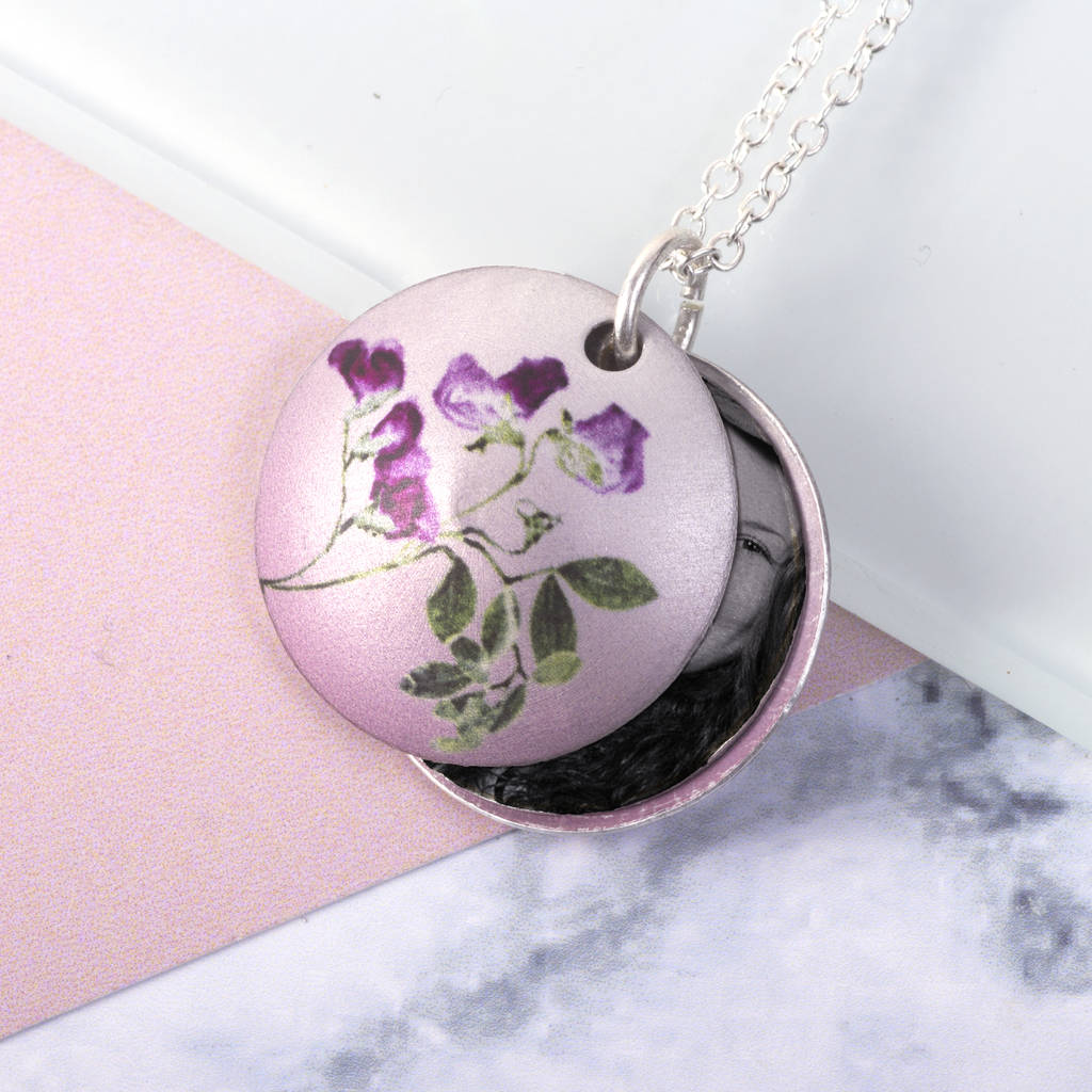 April Birth Flower Sweet Pea Photo Locket T Necklace By Gillian