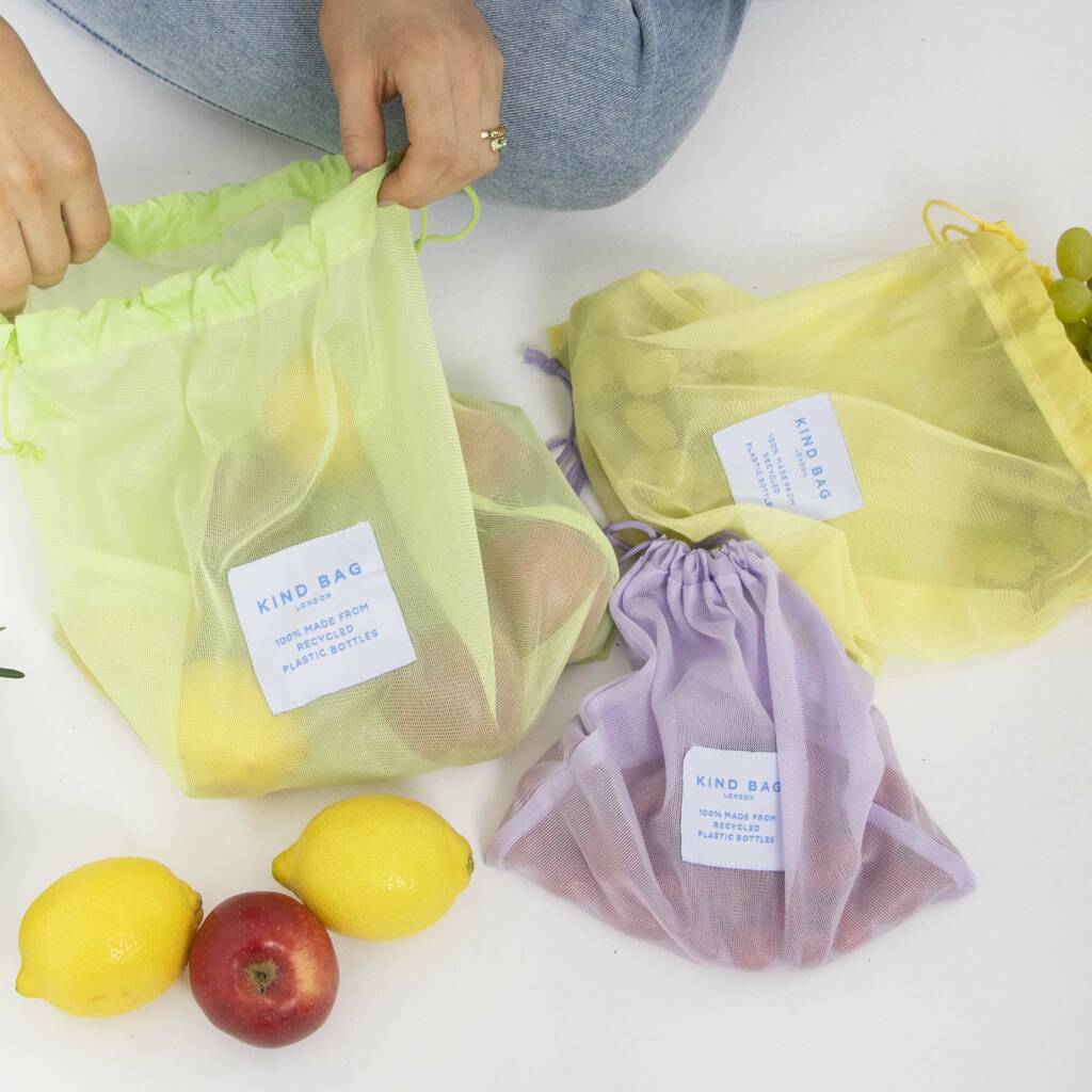 Recycled Polyester Mesh Drawstring Bags By Green Tulip
