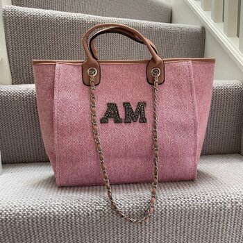 Personalised Dusky Pink Large Chain Initial Tote Bag, 3 of 4