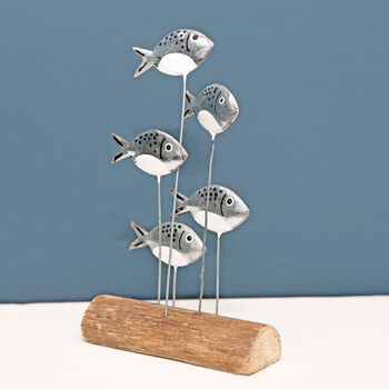 Five Silver Fish On A Driftwood Block Decoration, 2 of 2