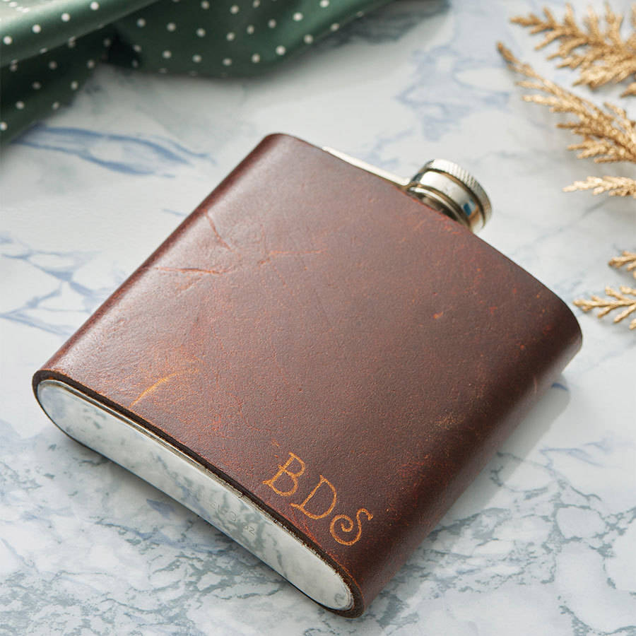 Personalised Initialled Leather Hip Flask, 1 of 6