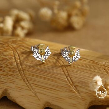 Thistle Flower Stud Earrings In Sterling Silver, 8 of 12