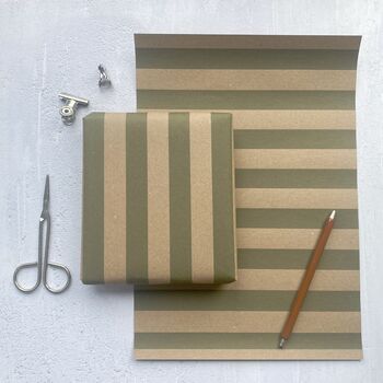 Olive Green Wide Stripe Pattern Fibre 450 X 320mm Size Wrapping Paper Sheet, 5 of 5